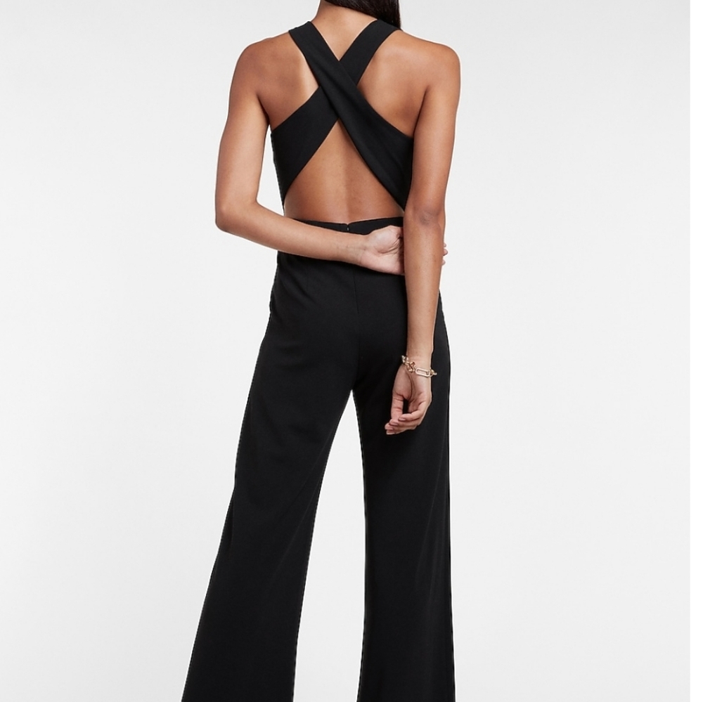 Express Crisscross Black Jumpsuit Large